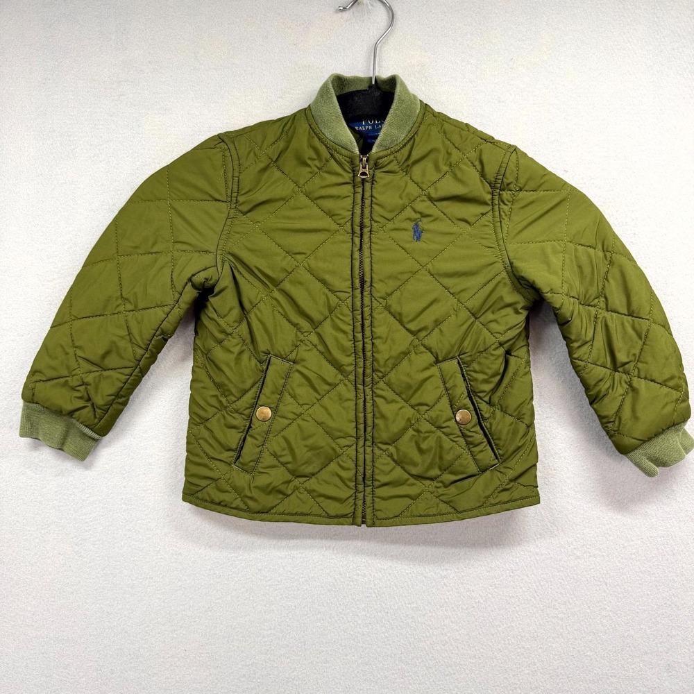 Polo Ralph Lauren Bomber Jacket Boys 3/3T Green Quilted Water-Repellent Full Zip